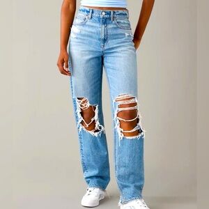AE Strigid Ripped Highest Waist Baggy Straight Jean size 2/26 XLong